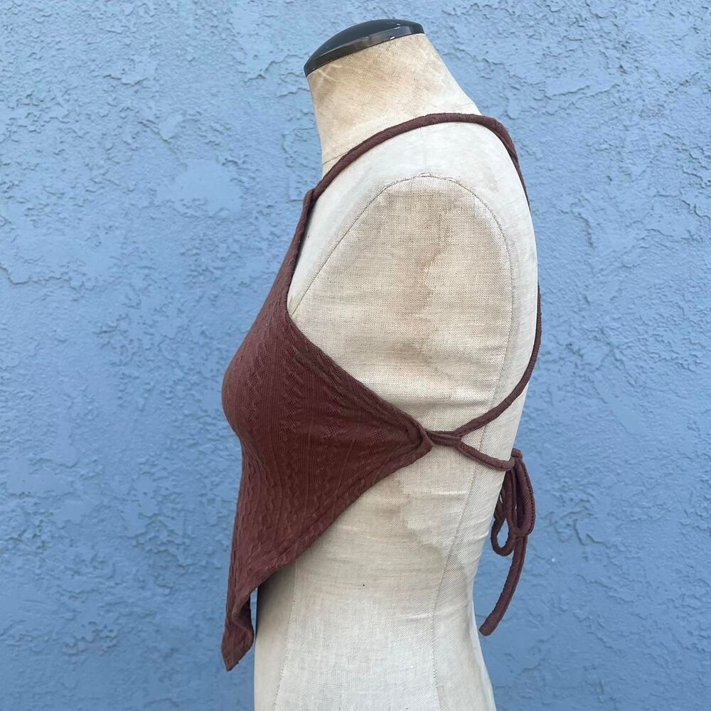 Y2k Festival Handkerchief top One size Women's Brown Tie Back Halter Crop-top - Picture 3 of 7